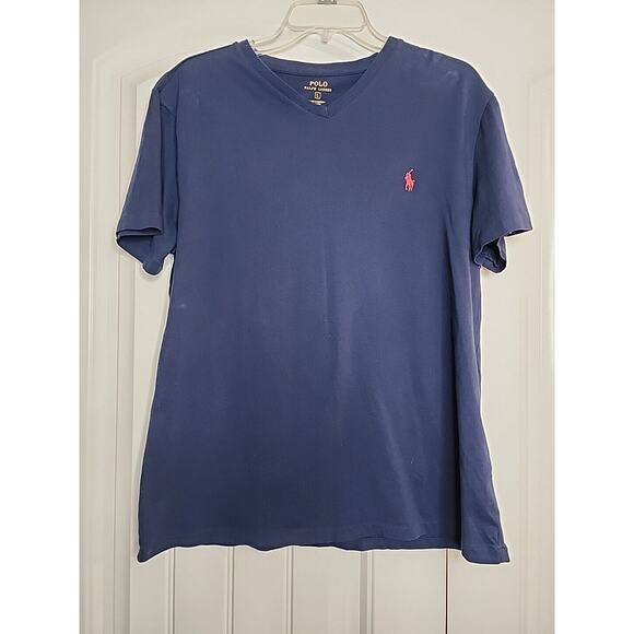 Polo Ralph Lauren Short Sleeve Vneck Navy Red Pony Size Large Mens - Picture 1 of 4